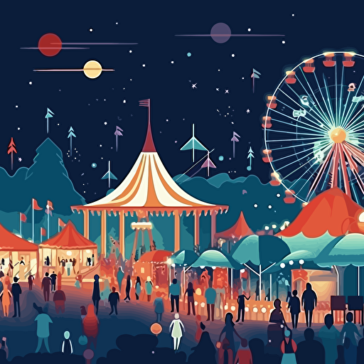simple vector illustration of a fairgrounds at night with people