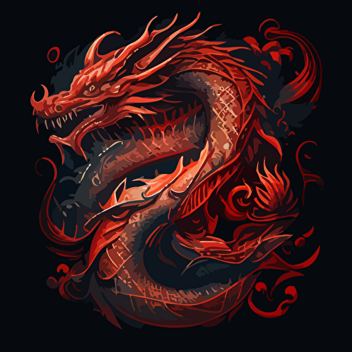 a flying chinese dragon, red::2, blue::0.5, gold::0.2, vector art