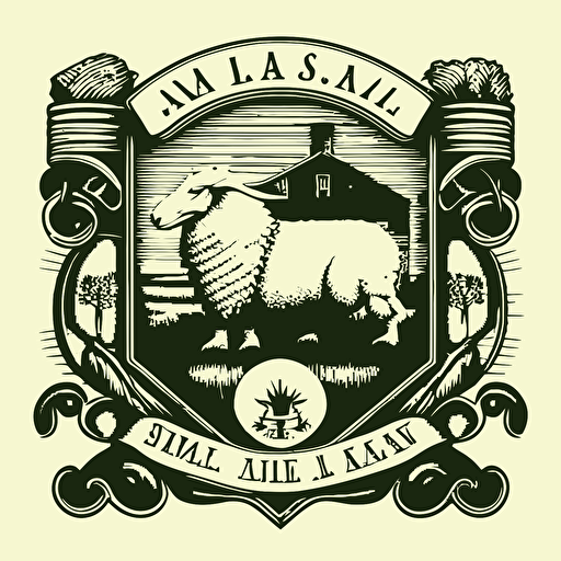 line drawing coat of arms, iowa barn, corn, sheep, Vector
