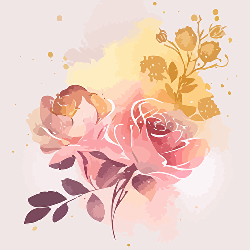 pink and gold watercolor rose flowers, a floral decorative vector background, in the style of free brushwork, ethereal dreamscapes, storybook-like, the stars art group (xing xing), minimalist backgrounds, i can't believe how beautiful this is, light pink and gold