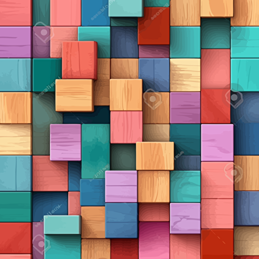 illustration,assorted group of colored wooden blocks, korean style, pop art, flat art, vector art