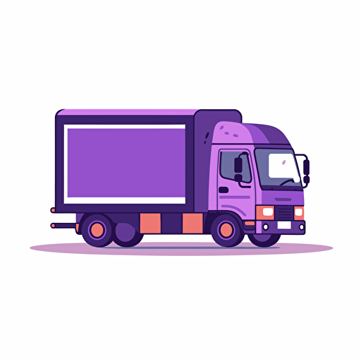 purple moving truck, vector, flat, cute, white background v5
