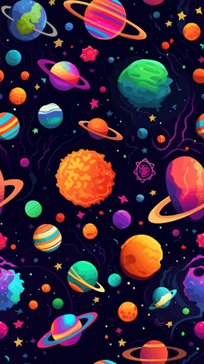 fun colorful space themed phone wallpaper. Neon colors. Vector images. Rounded corners.