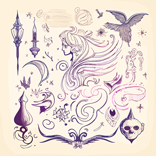 mystical magical drawings, hand drawn vector, white background