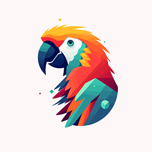 A colorful and vibrant parrot, Comic vector illustration style, flat design, minimalist logo, minimalist icon, flat icon, adobe illustrator, cute, simple