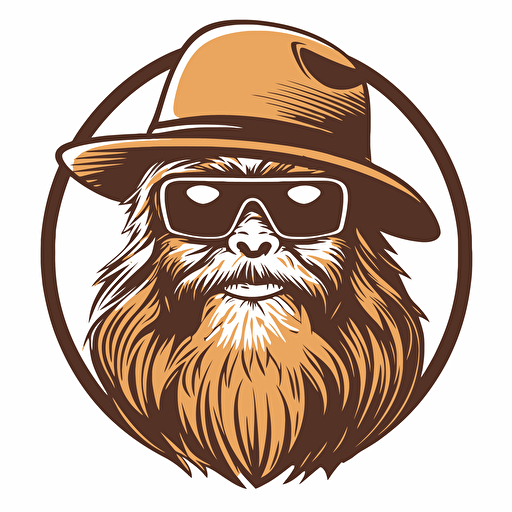 bigfoot with hat and sunglasses, in style of sticker, no watermarks, isolated on white, no background, vector