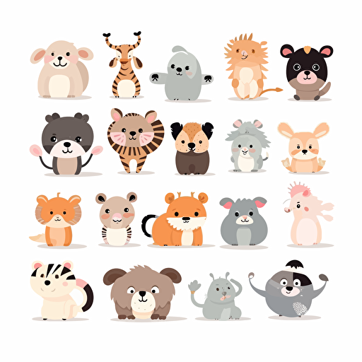 cute animal, detailed, cartoon style, 2d clipart vector, creative and imaginative, hd, white background
