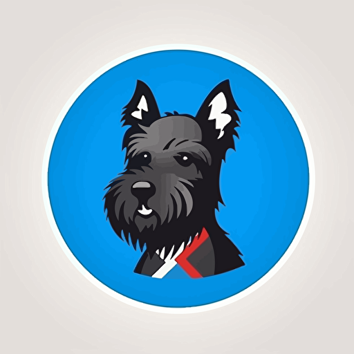 make a vector logo with a happy scotish terrier in a blue circle background