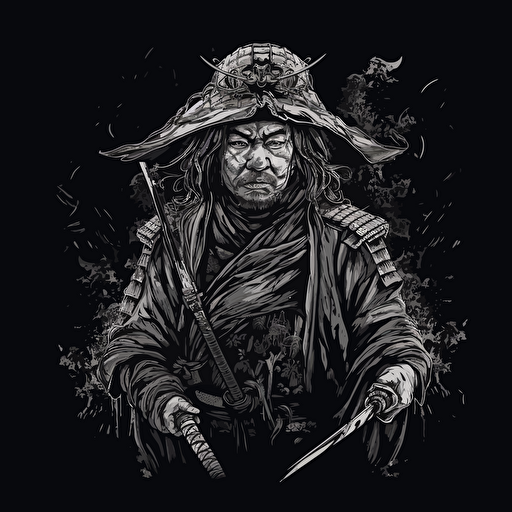 leonardo davicni style samurai in vector image style , black and white