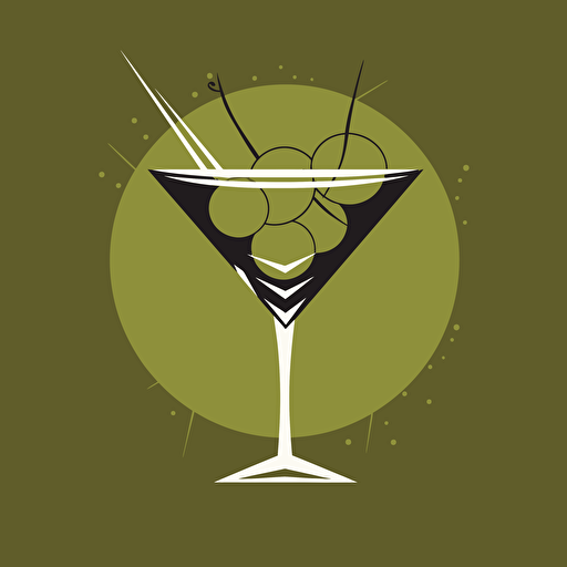 martini tipped, logo, elegant, cartoon, vector, solid background, olive and pick