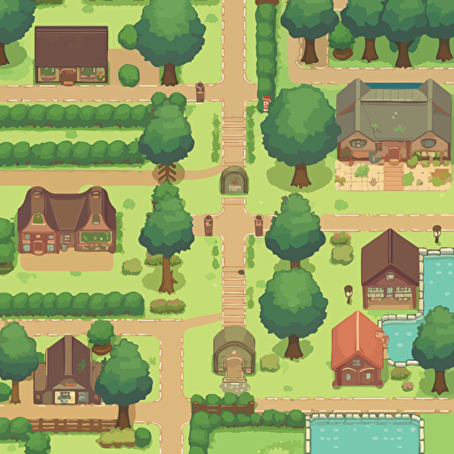 the style of stardew valley, 2D game map, modern city, delicate roads, university on the right top, vector image
