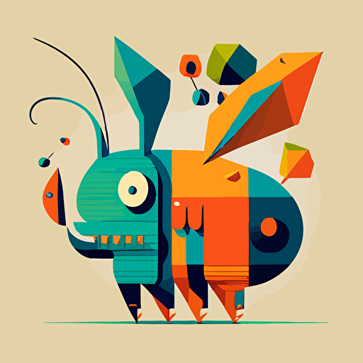 whimsical healthly looking creature in style of Tom Whalen, abstract, simple, coloured, flat, vector, line drawling