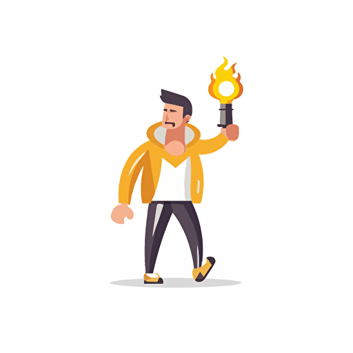 2d vector icon. Football Hooligan holding a golden flare White Background.