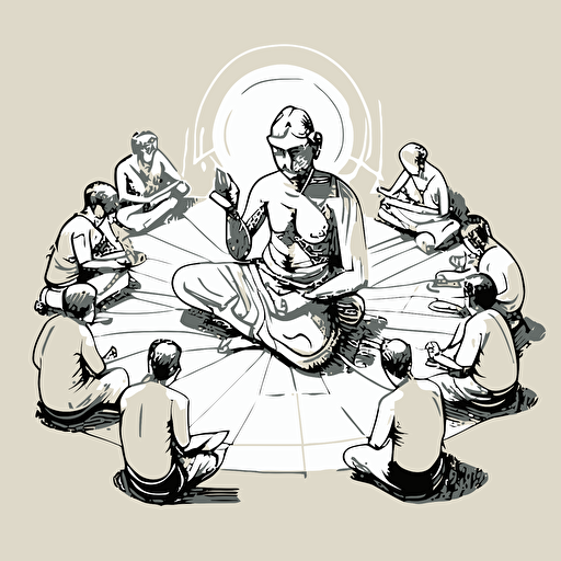being a moderating influence the idea of restraint and patience asana shankara upanishad ved meditation isometric hand drawn sketches line drawing illustration vector