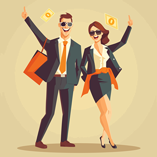 financial success, couple, vector art, no background