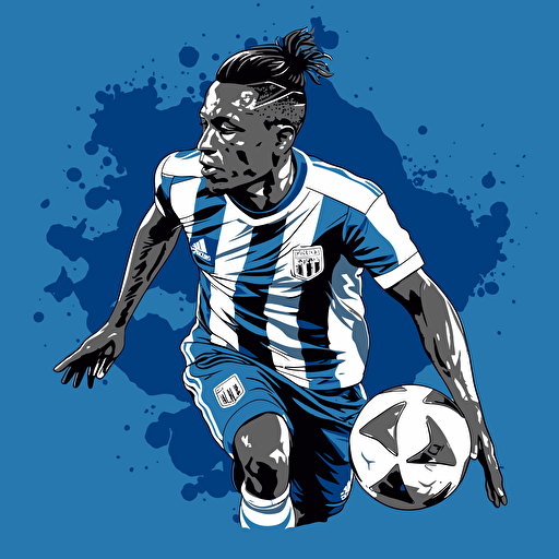soccer player miller Bolaños of Emelec soccer team,DESIGN, POP COLORS, HALF TONE blue, gray and white vector style