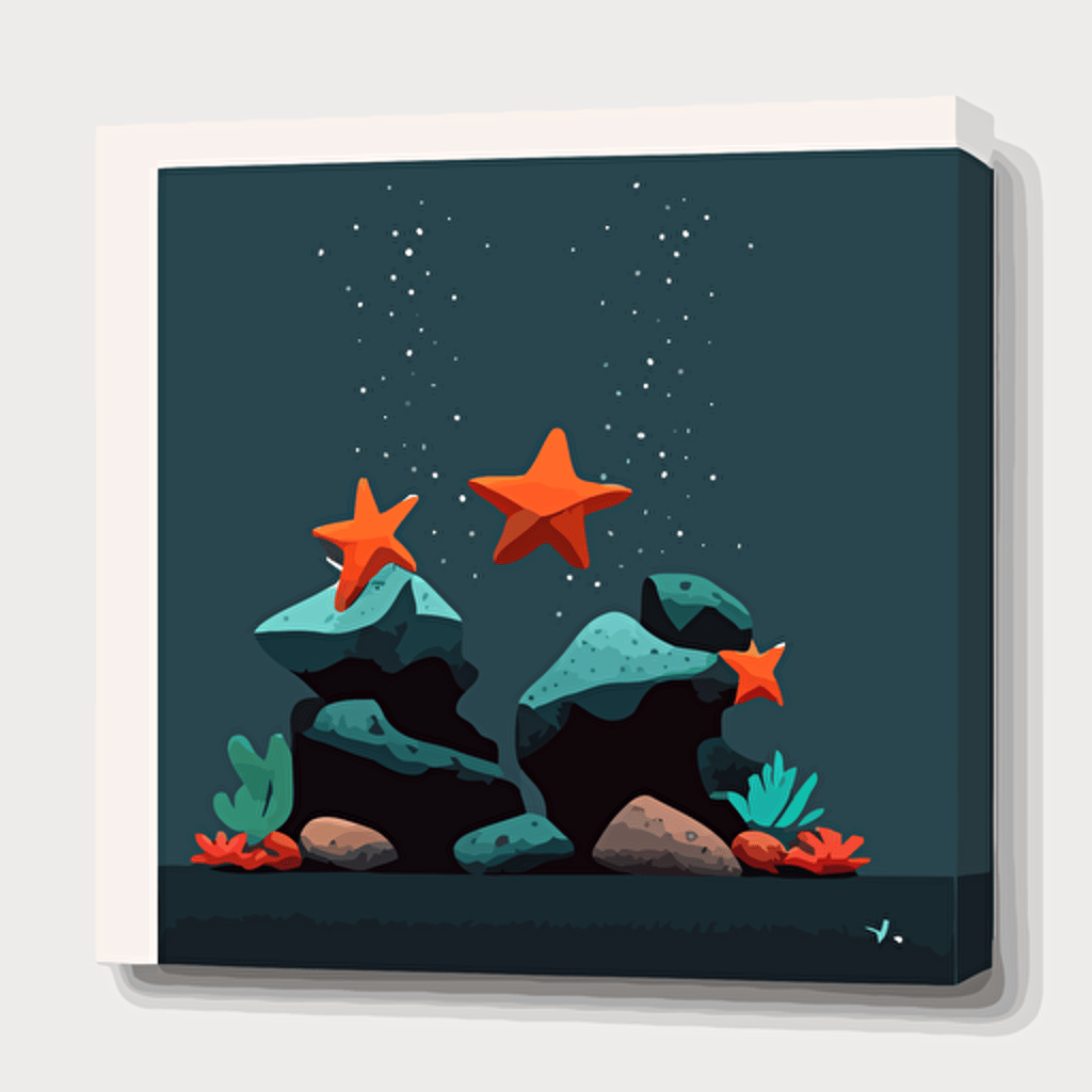 sea stars on a rock, minimalist design, fun vibe, vector, 2d, flat