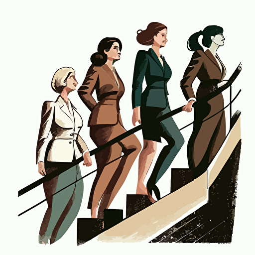 Four women in business suits, as top managers, climb stairs to the top, detailed vector illustration illustration