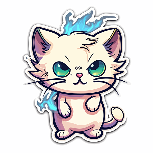 STICKER, ELECTROCUTED CAT SMOKING, KAWAII, CONTOUR, VECTOR, WHITE BACKGROUND