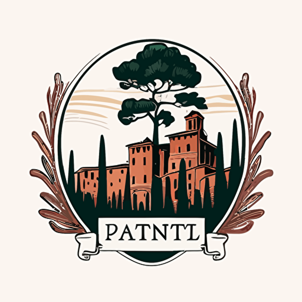 a simple logo, vector, pineto castle, outline, Italian style, modern