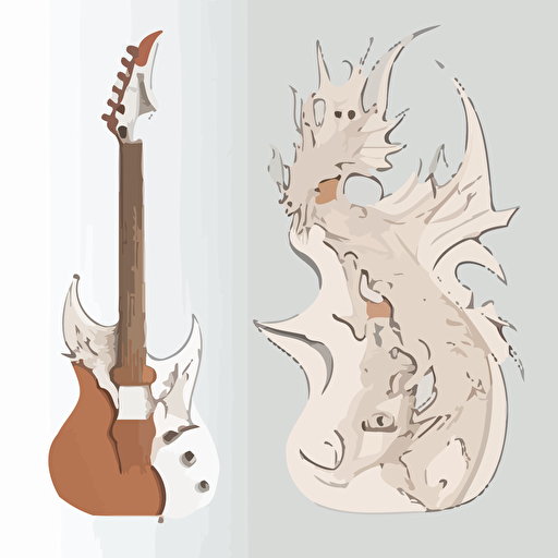 Abstract minimalist dragon side face in the style of a single line drawing (Vector, trending on Artstation and Dribbble) painted on an electric guitar, front and back view, white background, masterpiece,