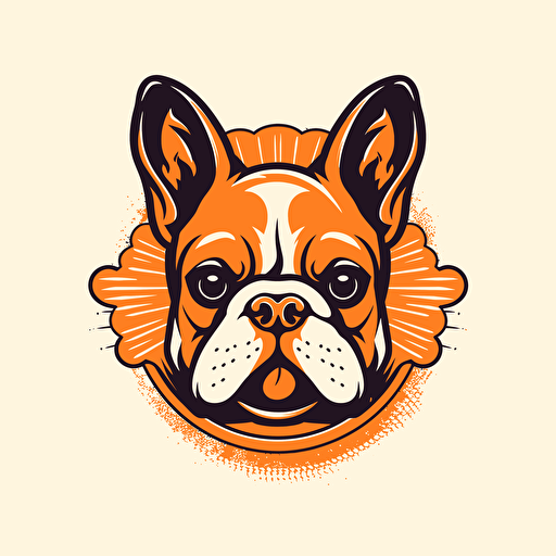 A vector logo of a french bulldog for a dog grooming business, simple, memorable, invoking excitement, lively, imaginative, friendly, playful, red, yellow, orange