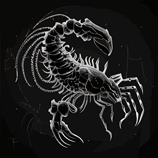 2d , vector , Scorpio, white on black background , v5