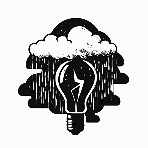 simple lightbulb half filled with liquid with cloud wrapped around it, black and white, vector, flat, svg