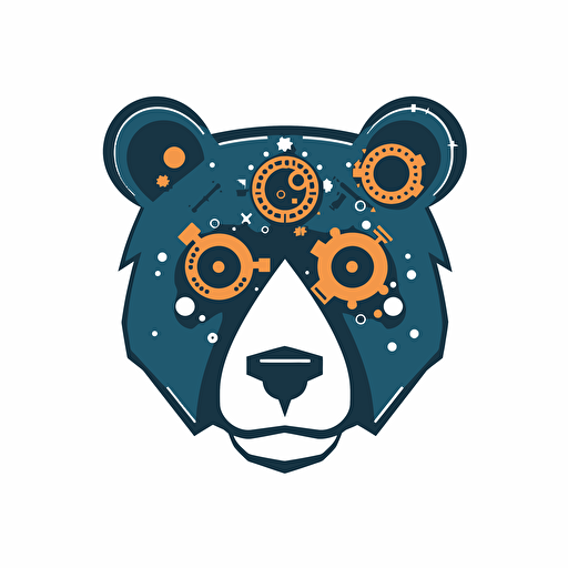 2d vector logo flat of a smart bear white background, fintech style