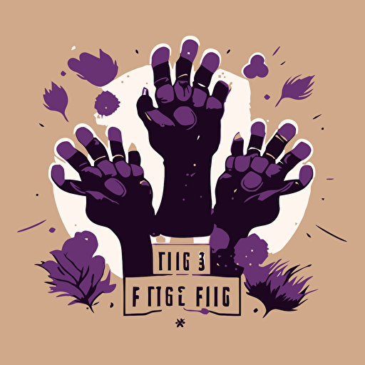 flat vector art, logo for book club, three cat paws in the air, white fist, brown fists, black fist, book, purple, magic