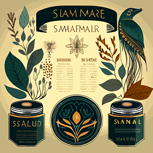 illustration elements for shamanic herbal labels for salves, flat, vector