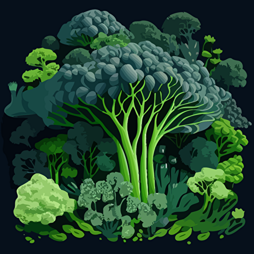 a forest made of broccoli, stylized, seen from above, vector art