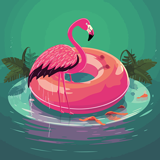 in vector style, clip art style, a pink flamingo pool float
