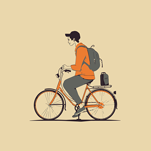 side of view of student on a bike. minimal vector illustration.