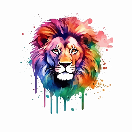 a lion colorful watercolor vector art in style of gaming logo, transparent background