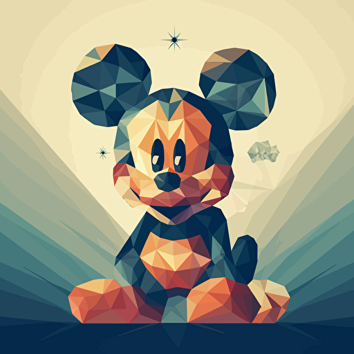 A Stochastic Mickey Mouse, flat design, vector art, low poly style