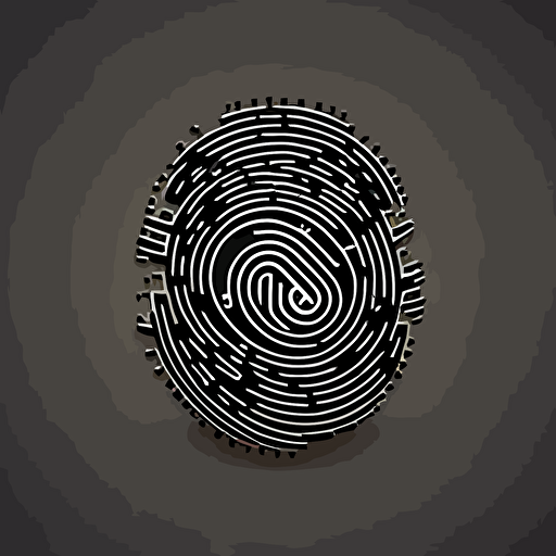 a futuristic geometric iconic logo of a fingerprint made from a circuit, black vector on white background.