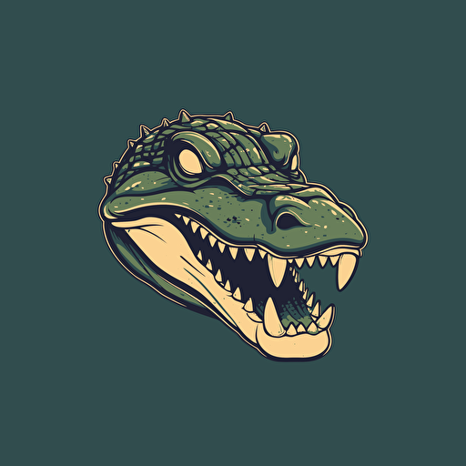 minimalistic vector art partially submerged florida alligator head, blitzing forward, fierce expression, extremely foreshortened