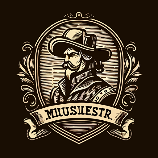 Musketeer logo, vector, 1800s woodcut illustration