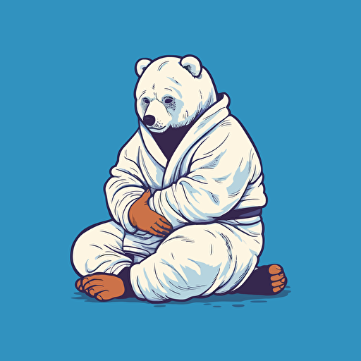 A bear with its knee on another bears stomach, wearing jiu jitsu clothes,, vector animation illustration, 4 colors limit, solid background, high resolution