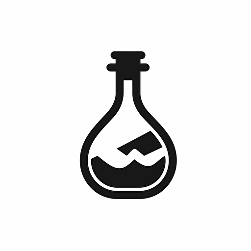 simple vector logo of an Erlenmeyer bottle, in it is an audio wave, black white, no colors, simple, flat, icon