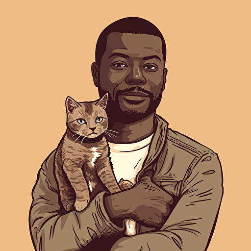 vector art style, 35 year old black man, holding a cat, in the style of Micheal Parks
