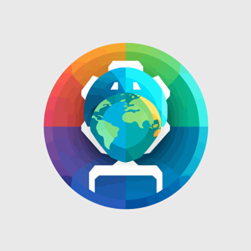 flat vector logo of circle, gradient, Robot wrapped around earth, simple minimal, by Ivan Chermayeff