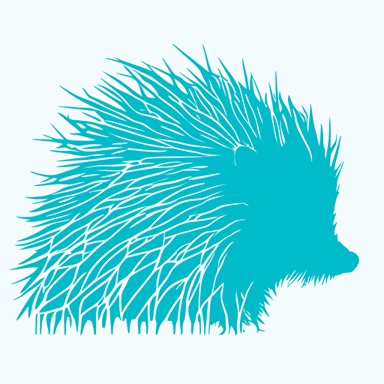 vector line outline porcupine silhouette outline turquoise, plain white background