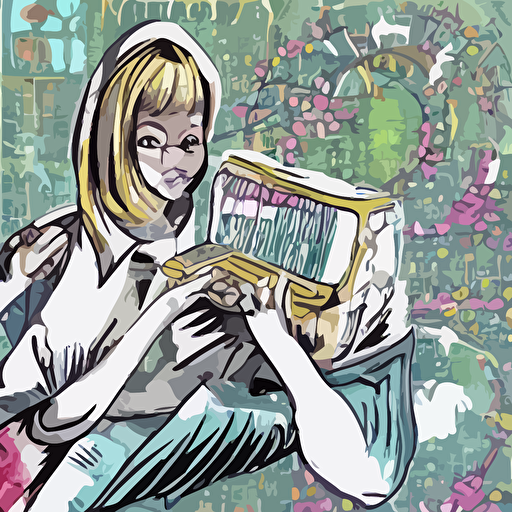 simple vector illustration cute friendly ghost wearing glasses typing laptop