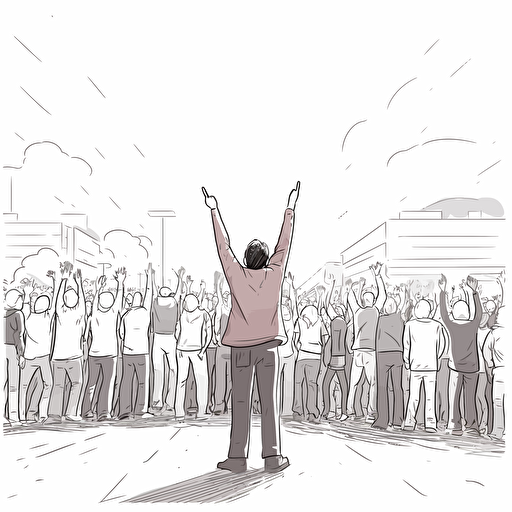 low angle people shouting line vector drawing wide shot, wider frame ,wide lensing ar 16:9