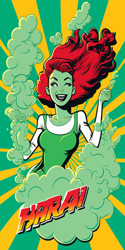 happy detailed ragga girl with thc vape clouds, light green background vibrant color, vector style pop art style_photo, warm_colors, minimalist::