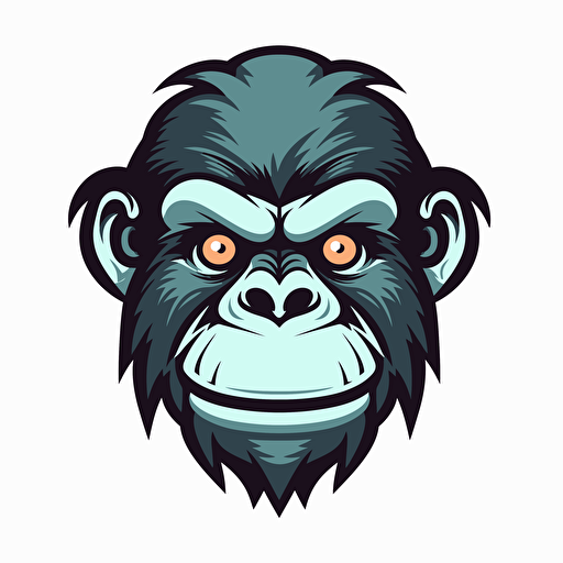 an ilustrative logo of an angry chimpanzee face with short hair in the style of Afarin Sajedi, vector stroke, on white background, use 3 colors,