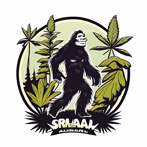 skunk ape in marijuana field, vector logo, vector art, 2d, simple cartoon, white background