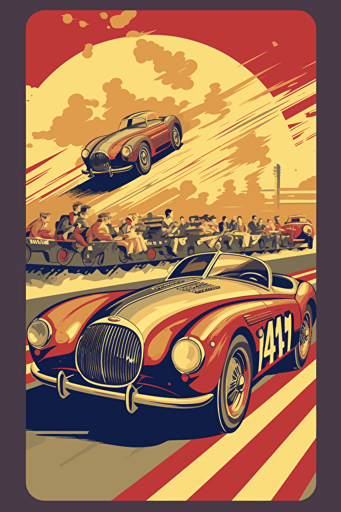 1940's car racing sport event in cartoon vector style,